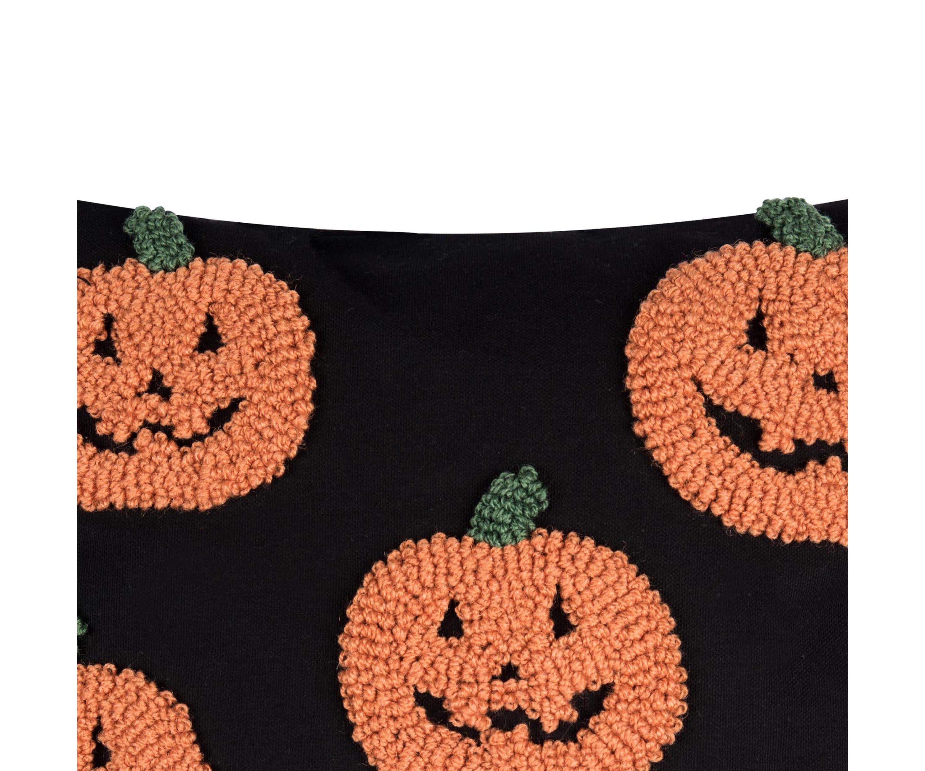 18" x 18" Pumpkin Party Hooked Throw Pillow