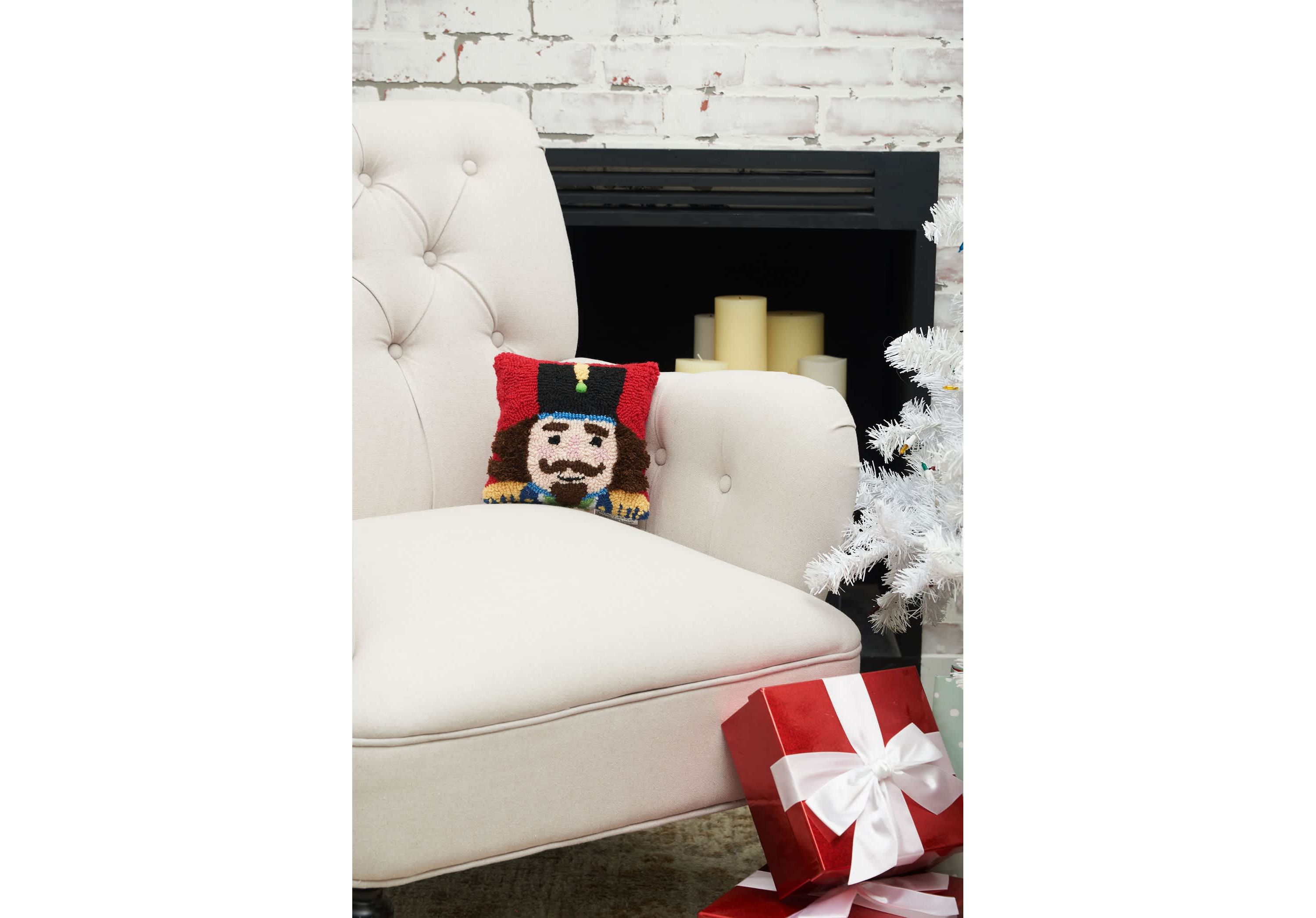 Nutcracker Hooked Small Petite Christmas Throw Pillow 8" x 8"