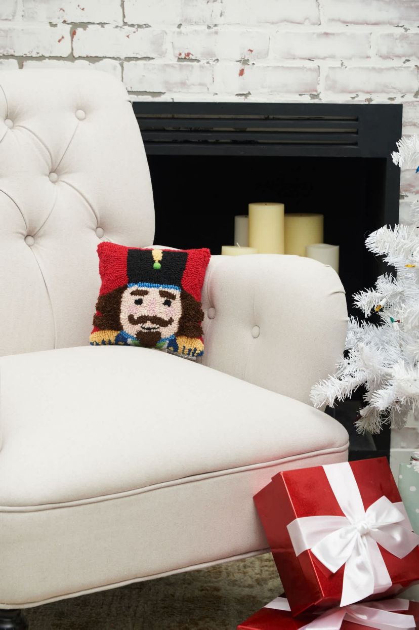 Nutcracker Hooked Small Petite Christmas Throw Pillow 8" x 8"