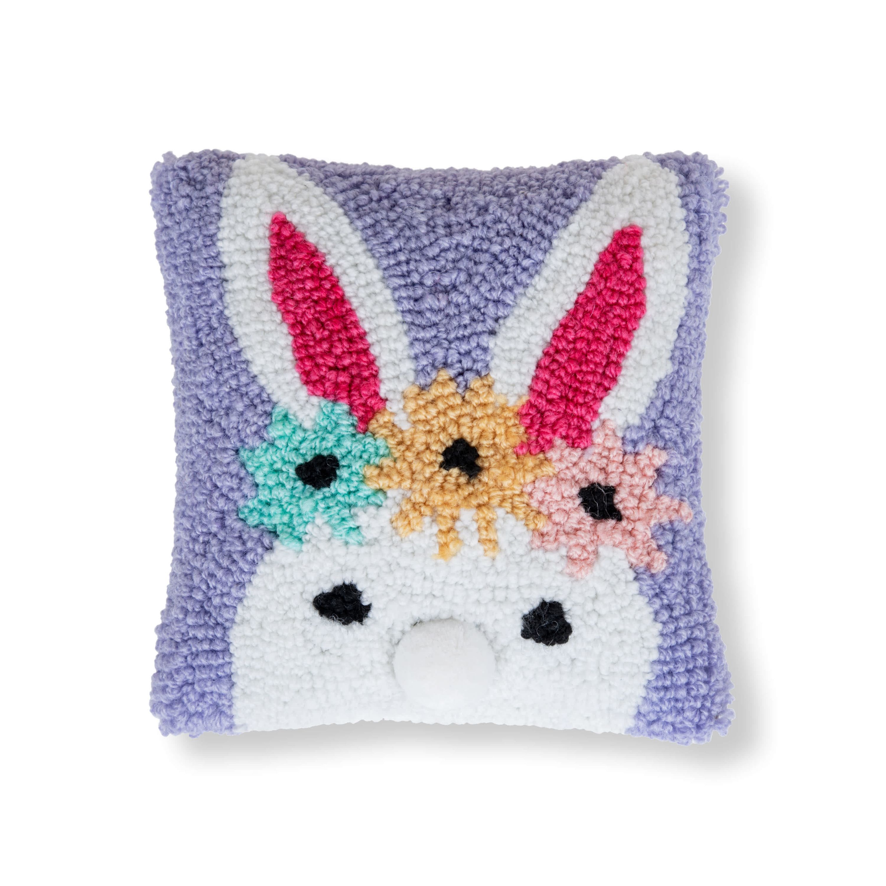 Floral Bunny Hooked 8" x 8 Inch Small Petite Accent Throw Pillow