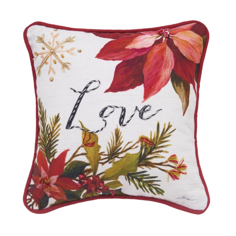 Love Poinsettia Small Petite Christmas Throw Pillow 10" x 10"