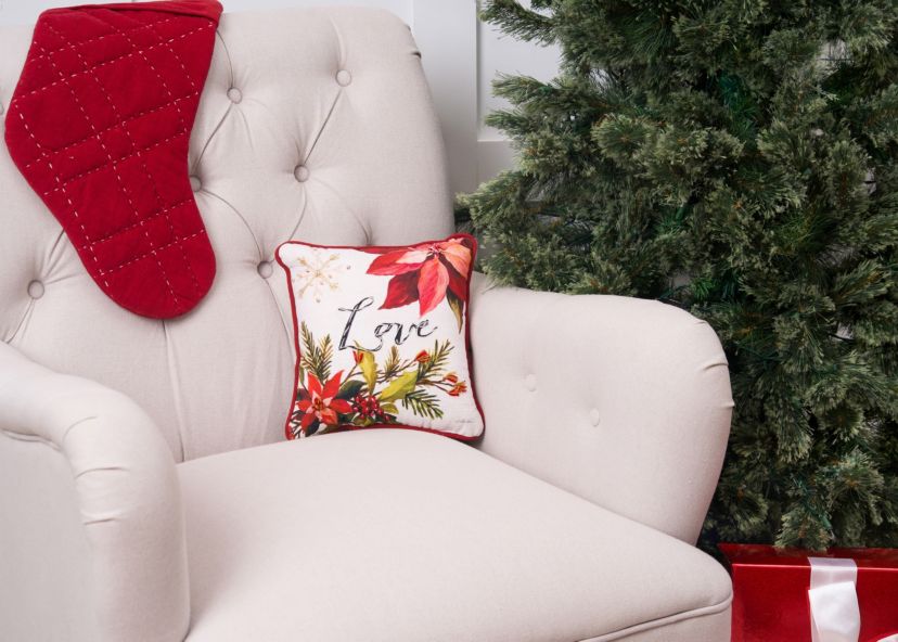 Love Poinsettia Small Petite Christmas Throw Pillow 10" x 10"