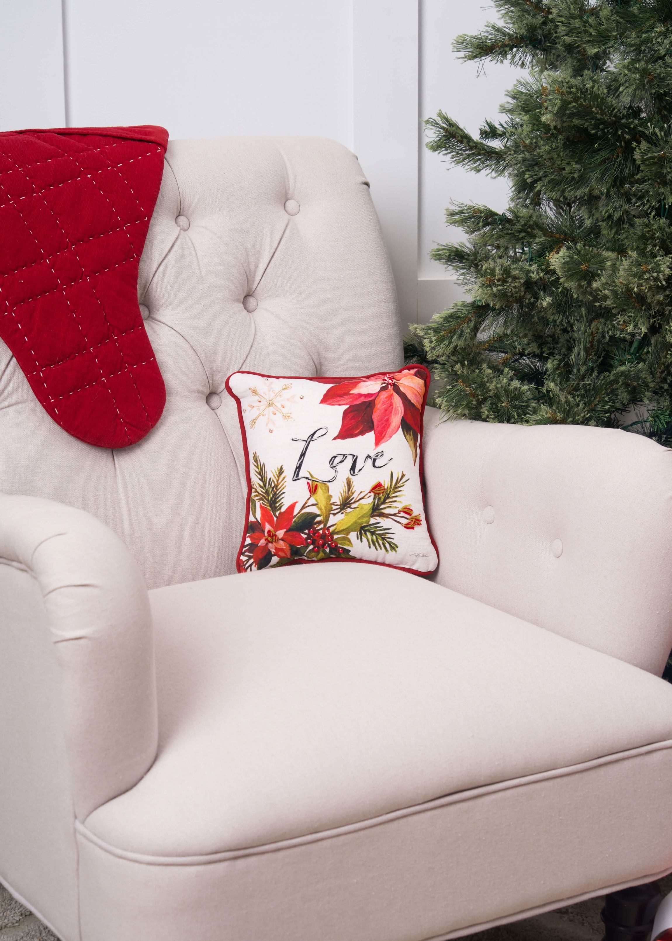 Love Poinsettia Small Petite Christmas Throw Pillow 10" x 10"