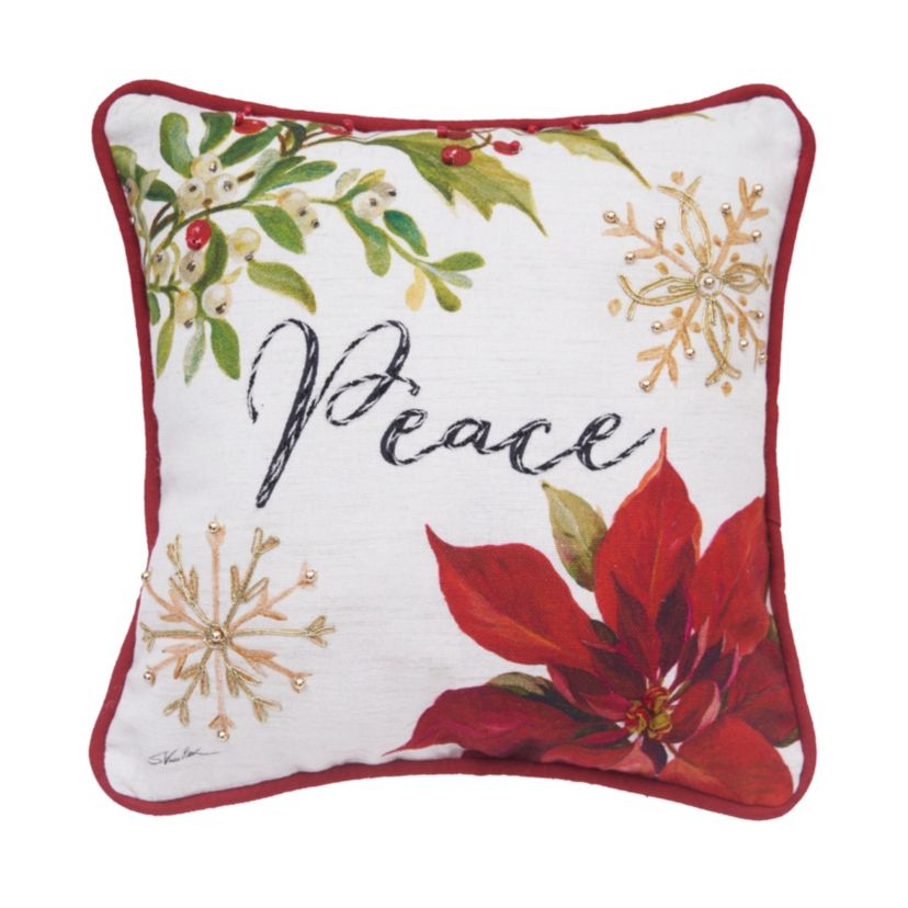 Peace Poinsettia Small Petite Christmas Throw Pillow 10" x 10"