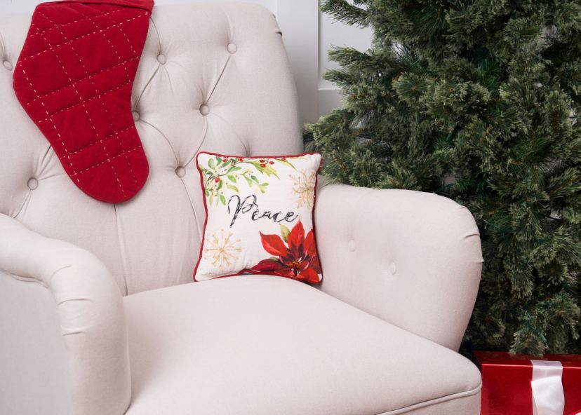 Peace Poinsettia Small Petite Christmas Throw Pillow 10" x 10"