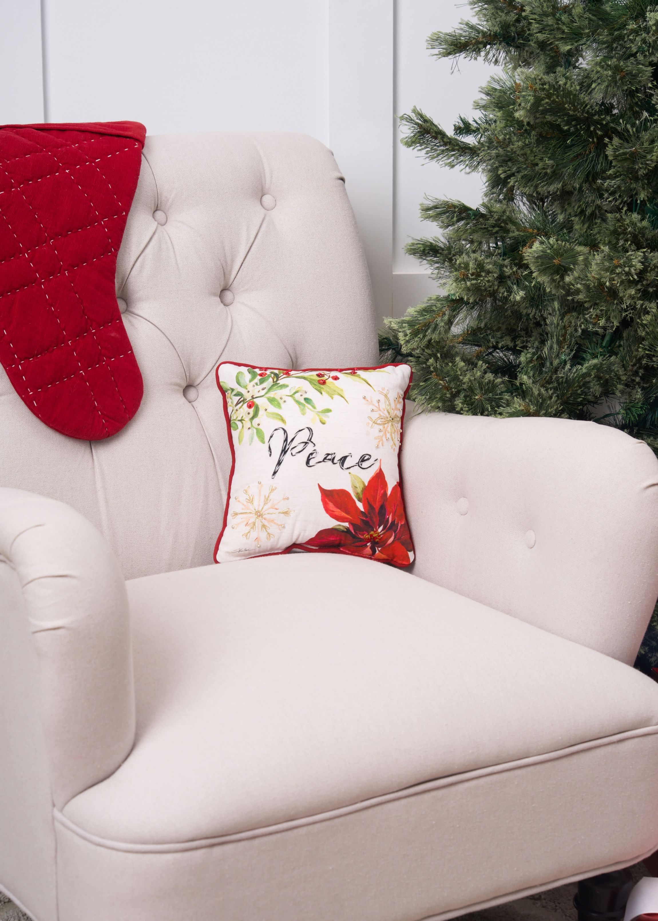Peace Poinsettia Small Petite Christmas Throw Pillow 10" x 10"