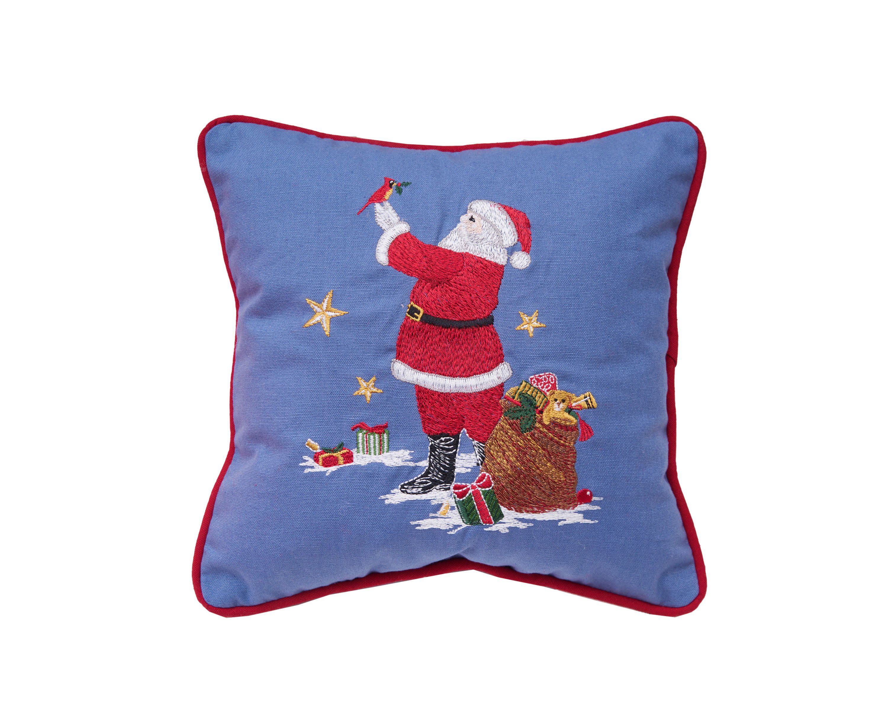 Santa and Cardinal Christmas Throw Pillow 10" x 10"