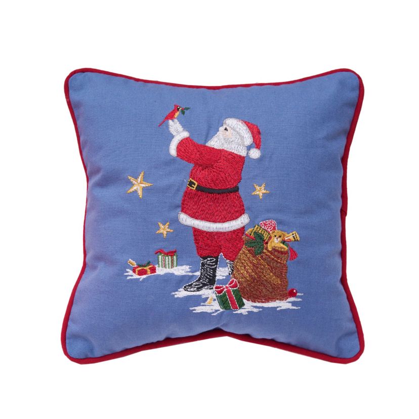 Santa and Cardinal Christmas Throw Pillow 10" x 10"