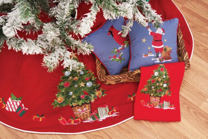Santa and Cardinal Christmas Throw Pillow 10" x 10"