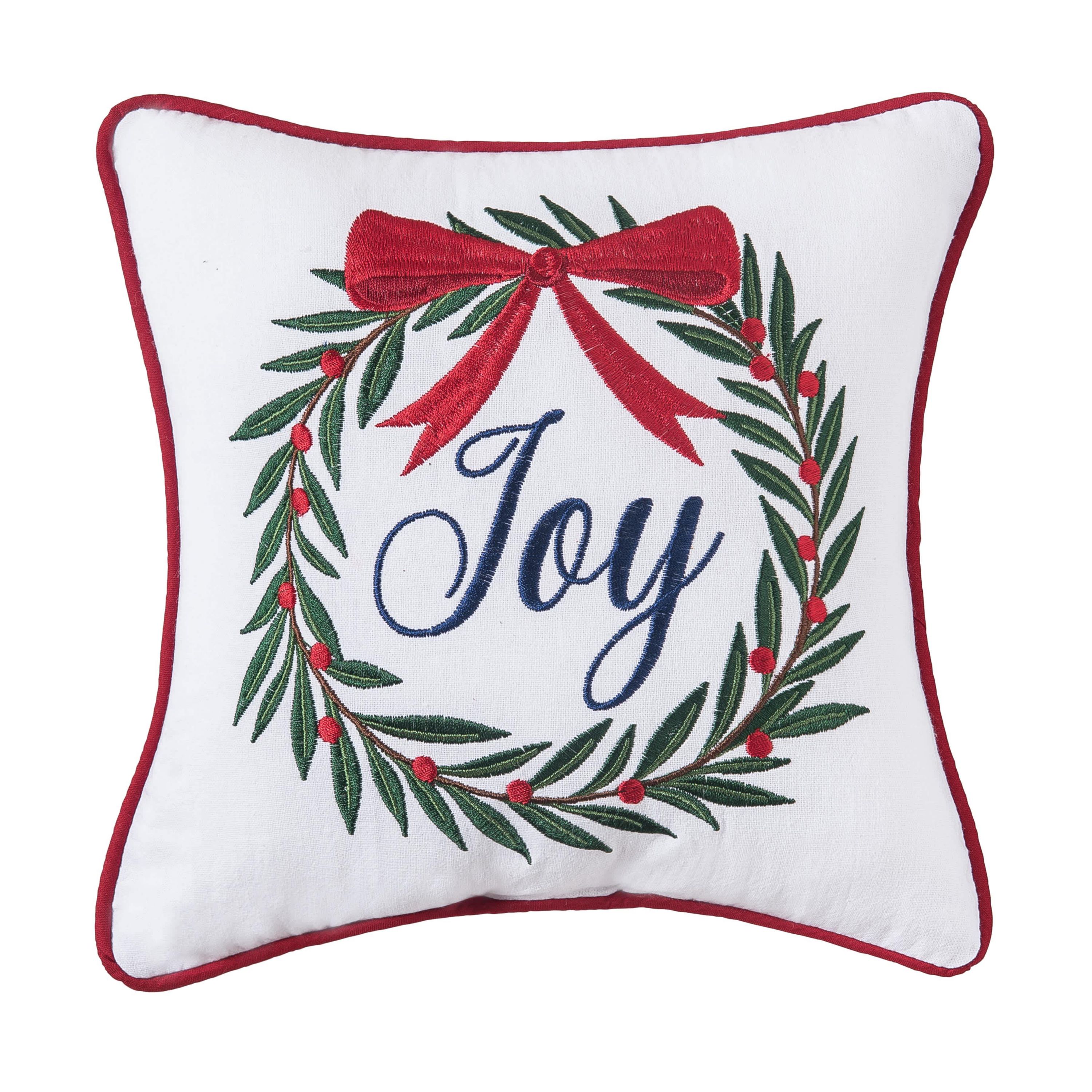 Joy Wreath Embroidered Small Petite Small Petite Christmas Throw Pillow 10" x 10"