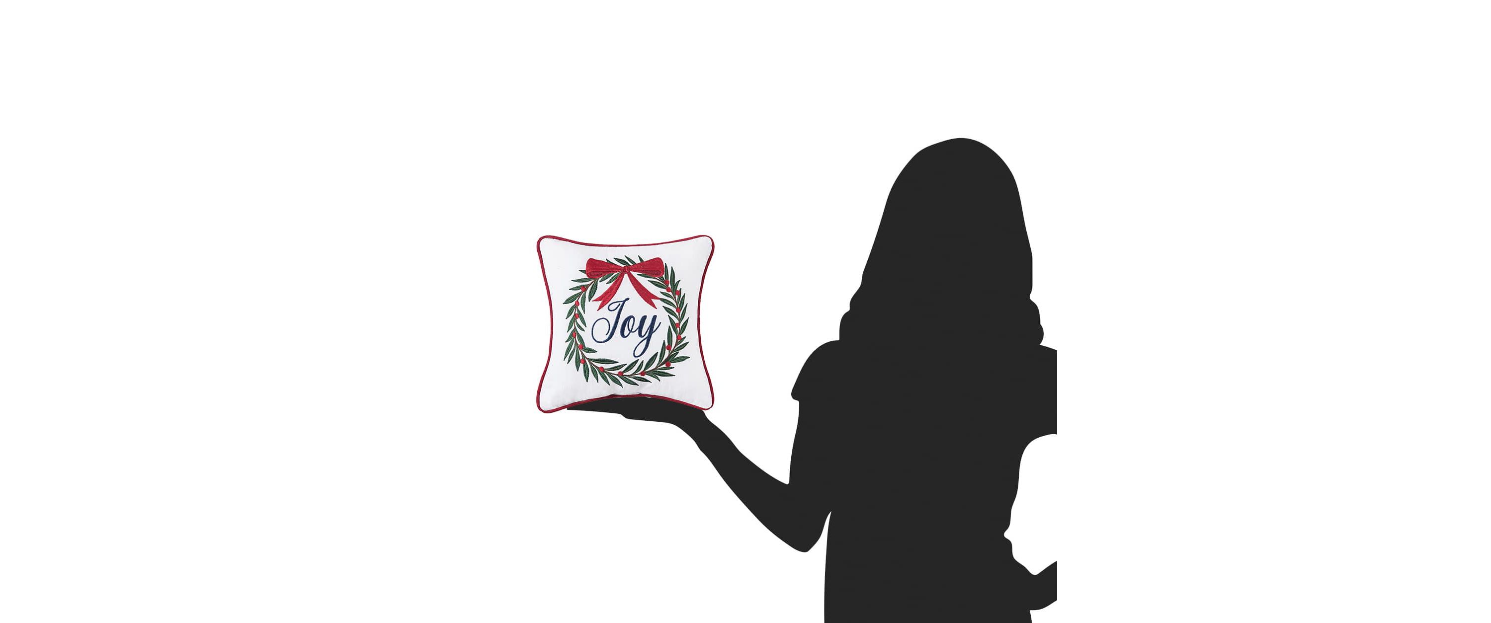Joy Wreath Embroidered Small Petite Small Petite Christmas Throw Pillow 10" x 10"