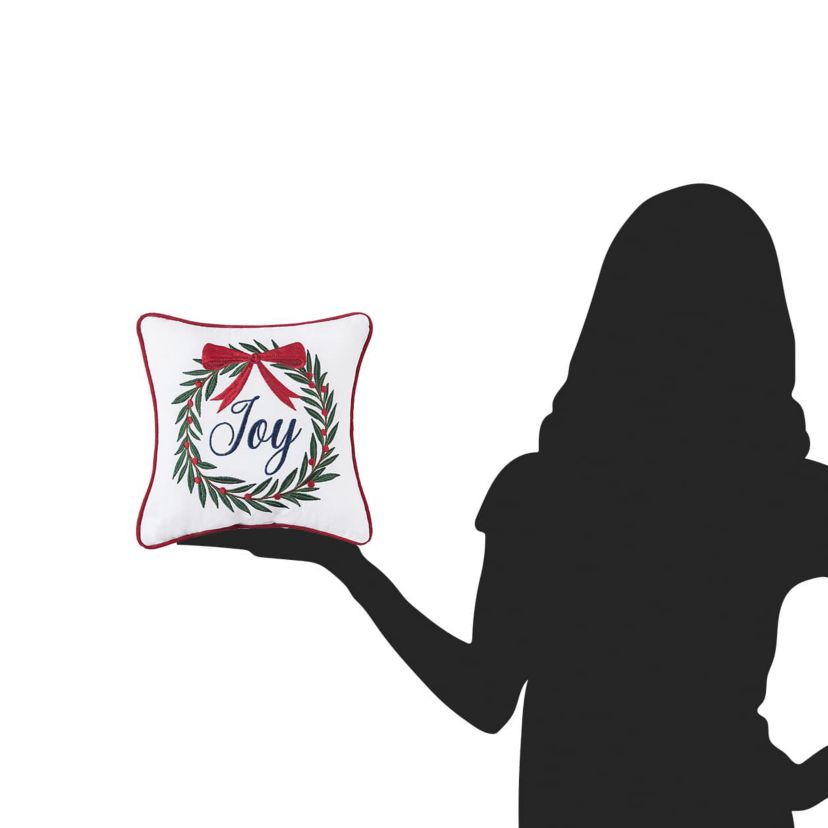 Joy Wreath Embroidered Small Petite Small Petite Christmas Throw Pillow 10" x 10"