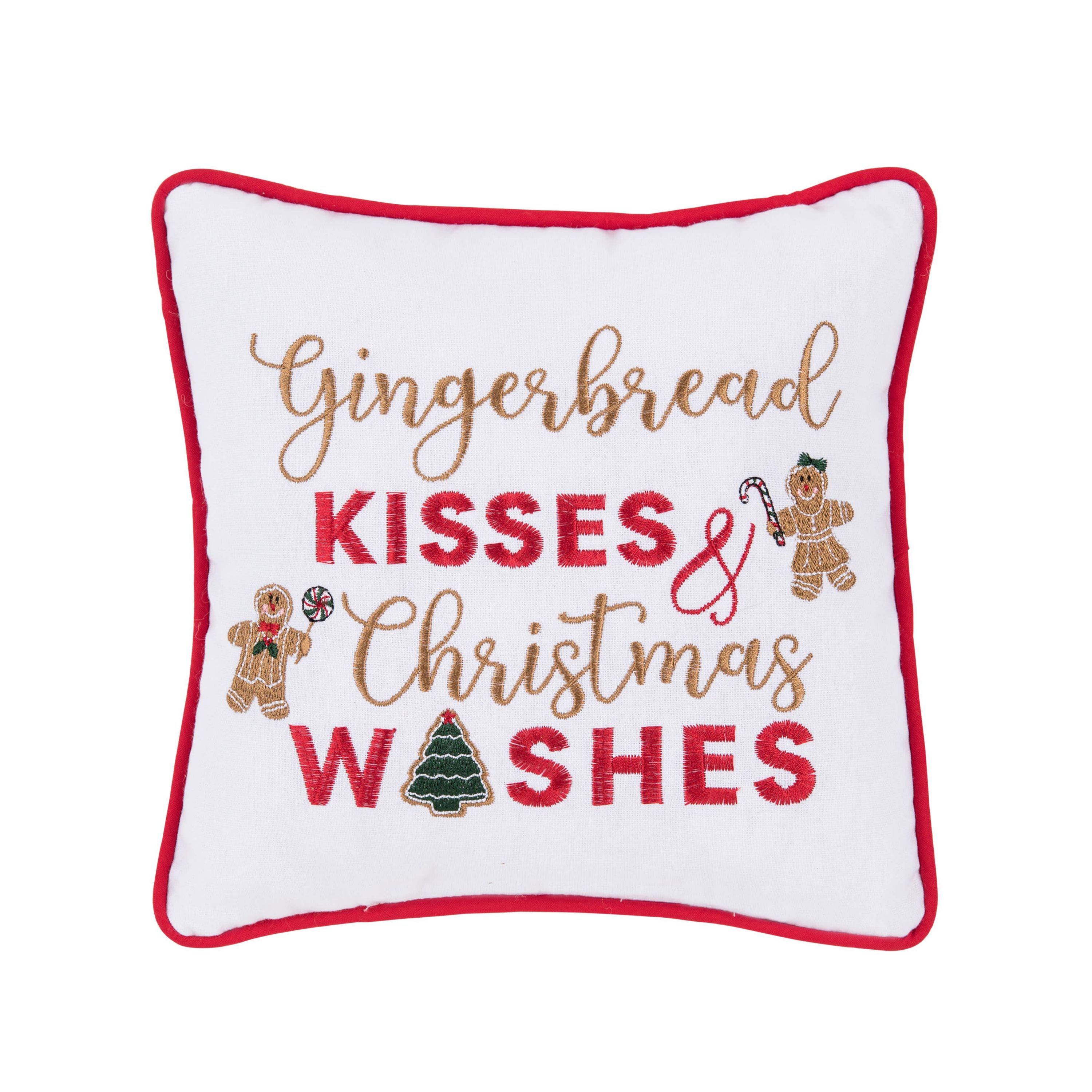 "Gingerbread Kisses and Christmas Wishes" Christmas Throw Pillow 10" x 10"