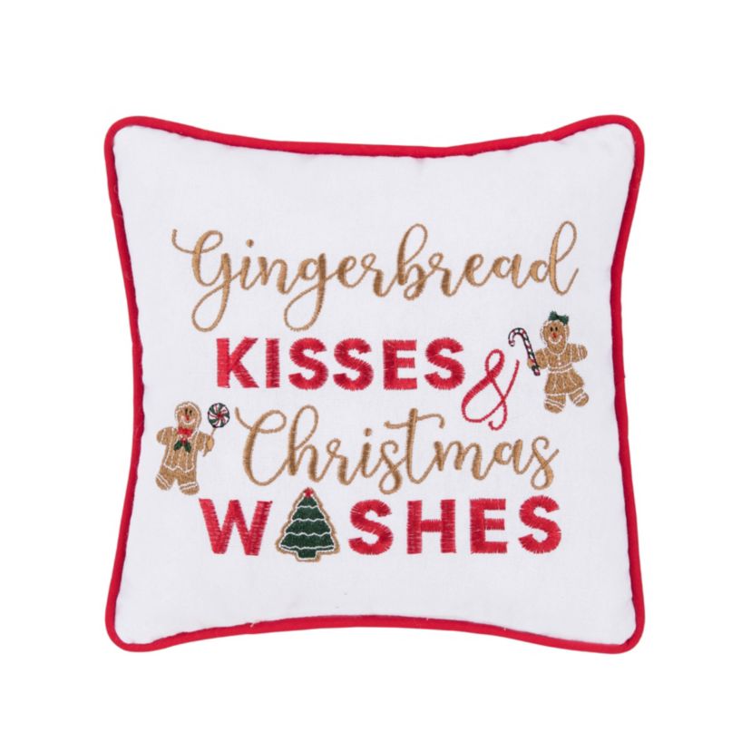 "Gingerbread Kisses and Christmas Wishes" Christmas Throw Pillow 10" x 10"