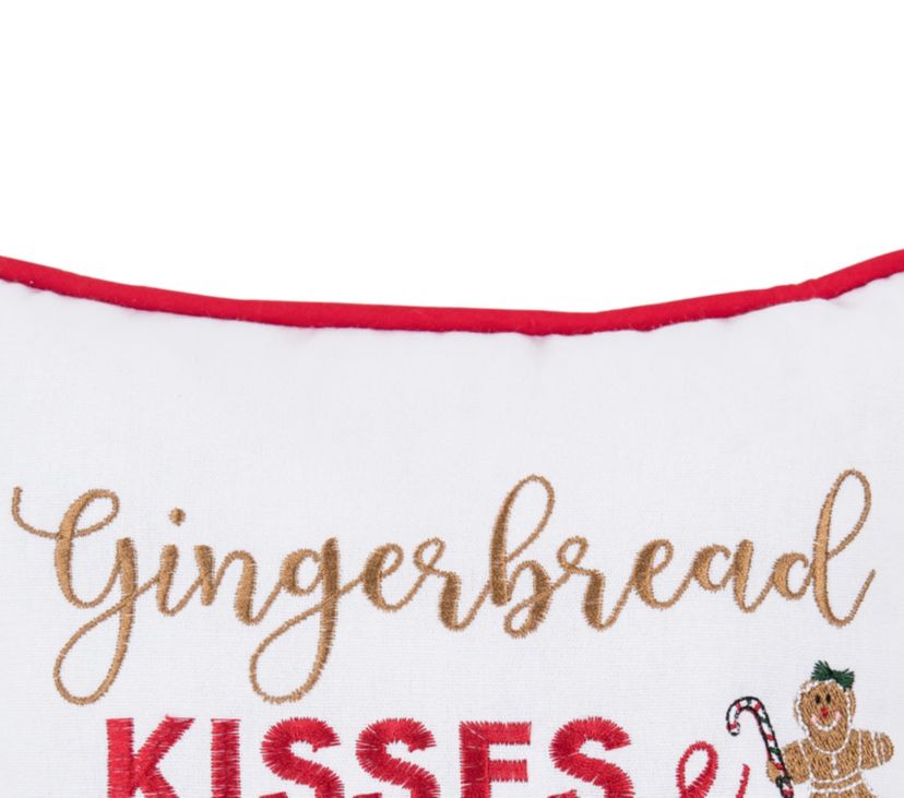 "Gingerbread Kisses and Christmas Wishes" Christmas Throw Pillow 10" x 10"
