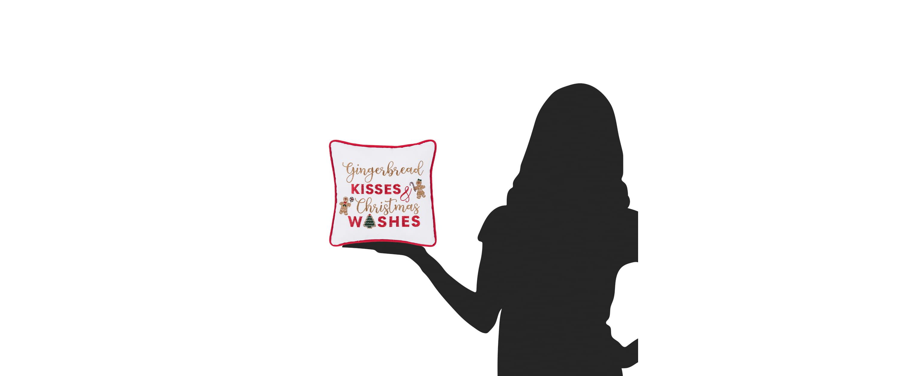 "Gingerbread Kisses and Christmas Wishes" Christmas Throw Pillow 10" x 10"
