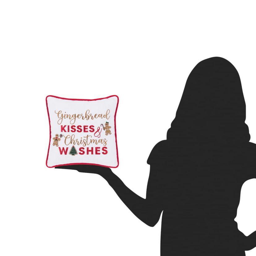 "Gingerbread Kisses and Christmas Wishes" Christmas Throw Pillow 10" x 10"