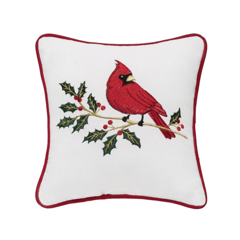 Cardinal Holly Christmas Throw Pillow 10" x 10"