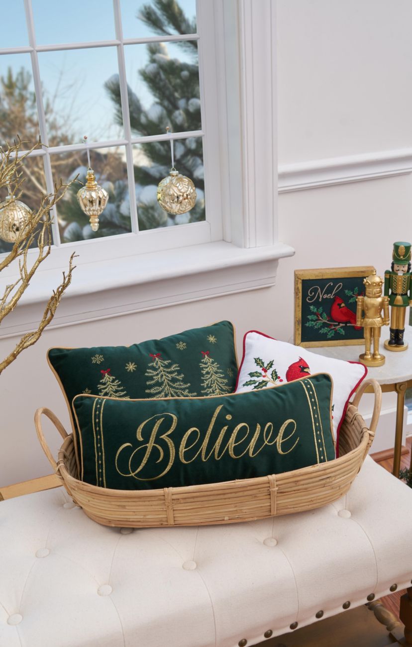 Cardinal Holly Christmas Throw Pillow 10" x 10"