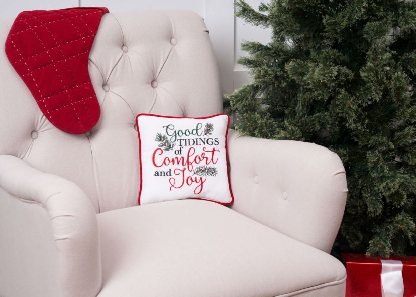 Tidings of Comfort & Joy Christmas Throw Pillow 10" x 10"
