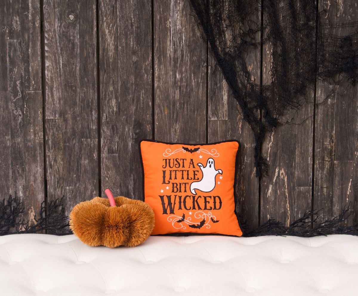 Little Bit Wicked Ghost Halloween Throw Pillow