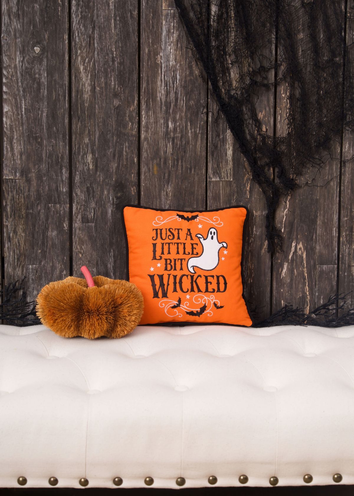Little Bit Wicked Ghost Halloween Throw Pillow