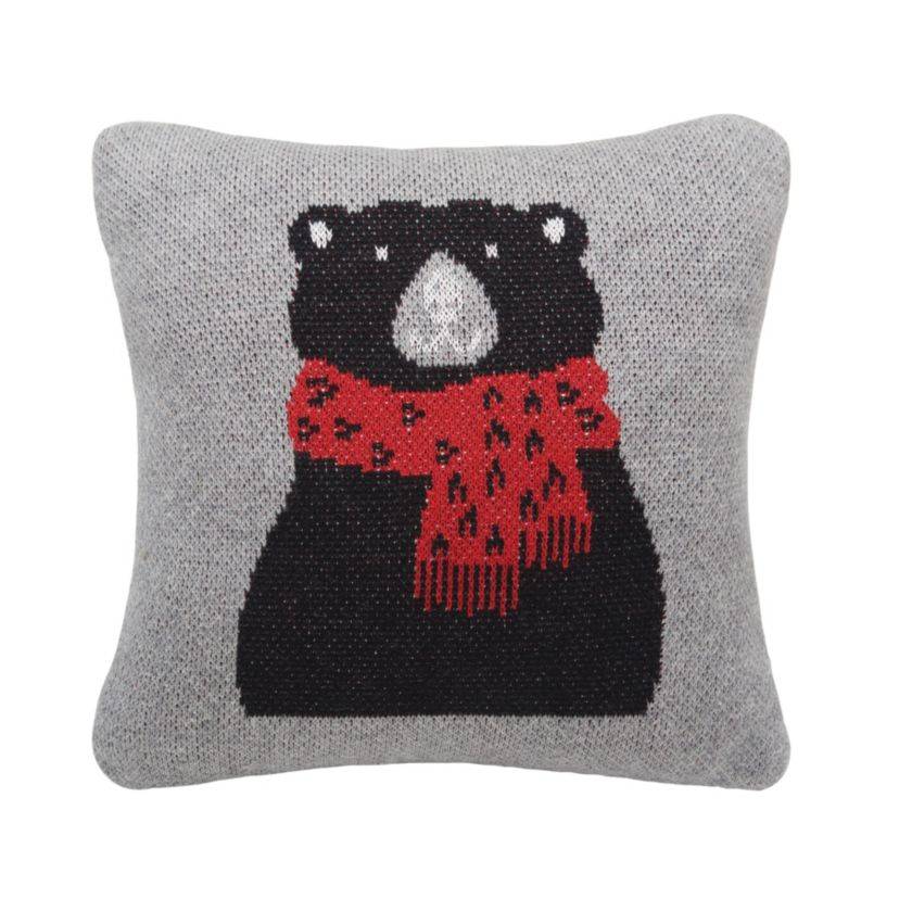 Winter Black Bear Christmas Throw Pillow 10" x 10"