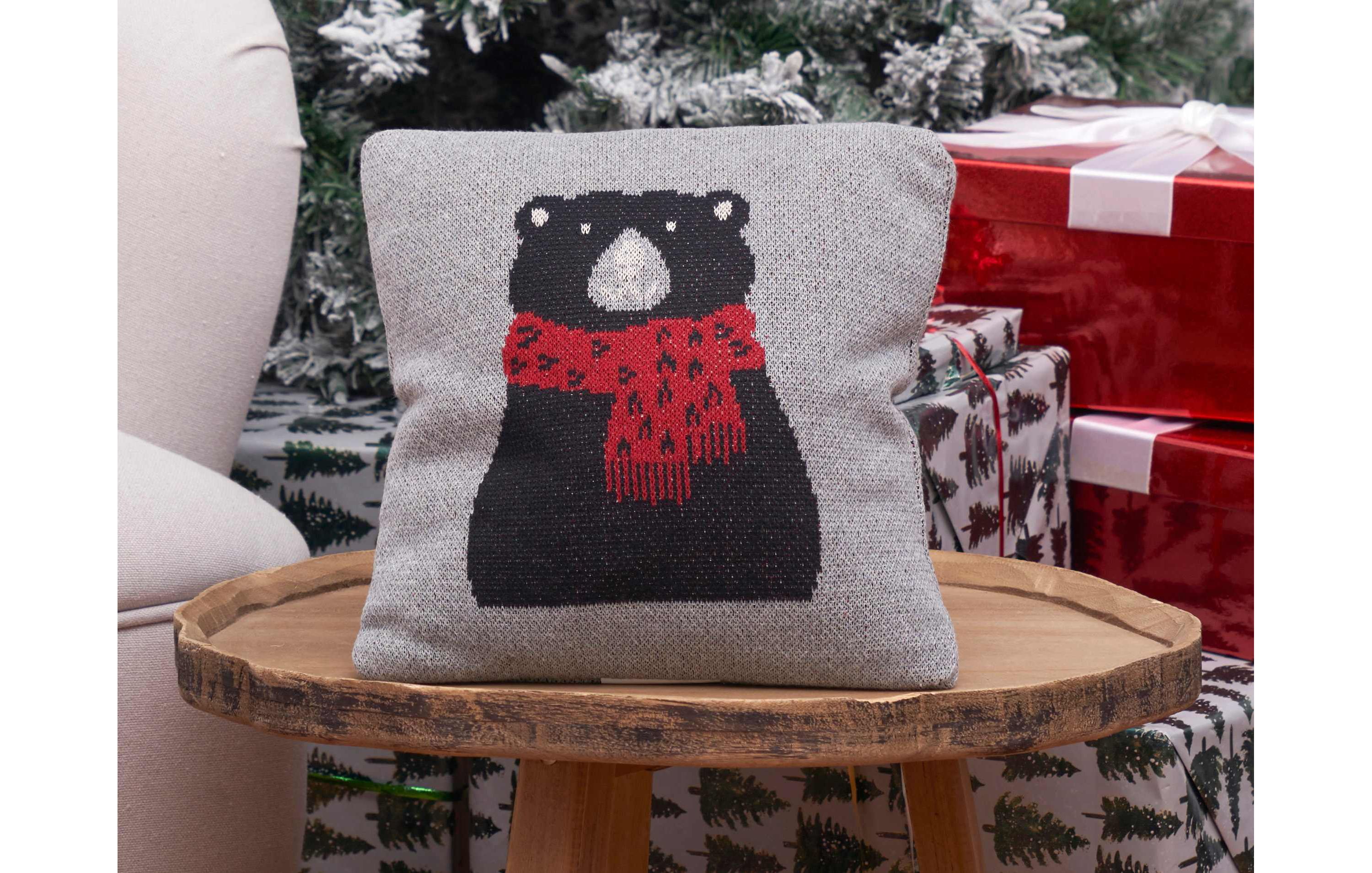 Winter Black Bear Christmas Throw Pillow 10" x 10"