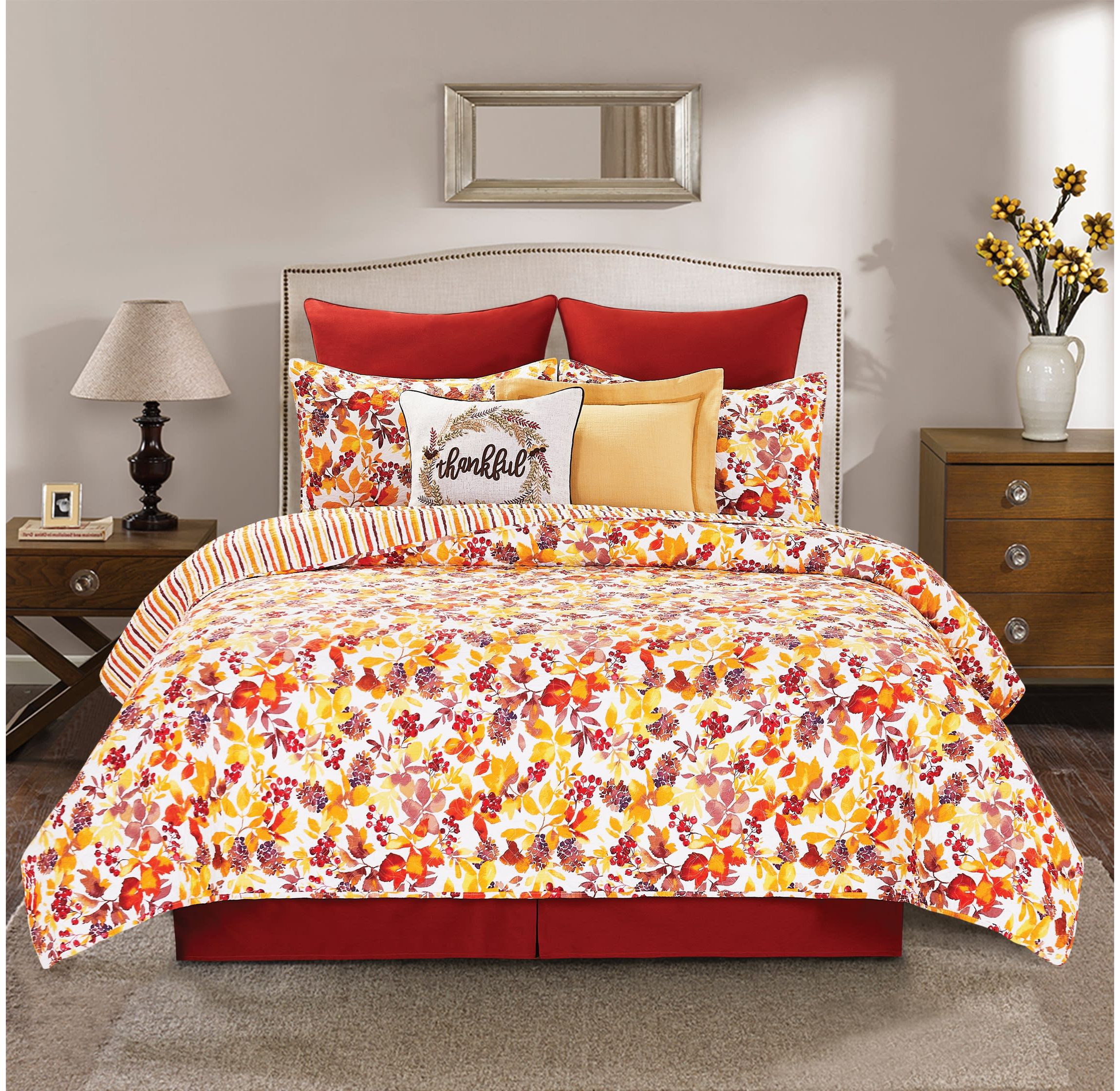 Cordelia Reversible Fall Botanical Full/Queen Quilt Set