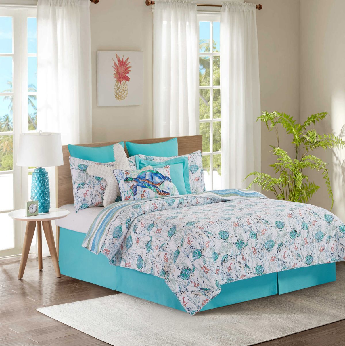 Sea Turtle Cove King Bed 3 Piece Quilt Set
