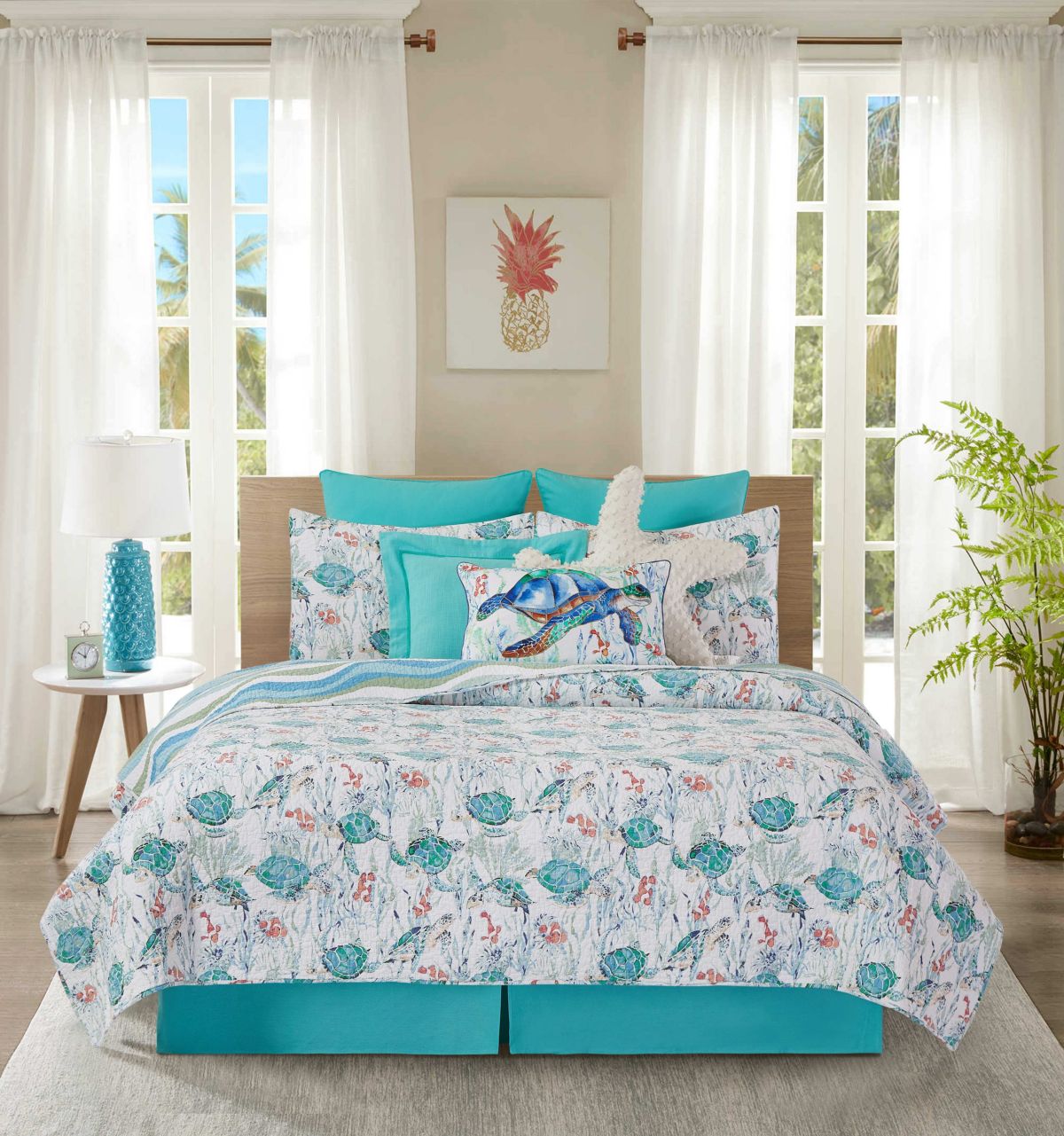 Sea Turtle Cove King Bed 3 Piece Quilt Set