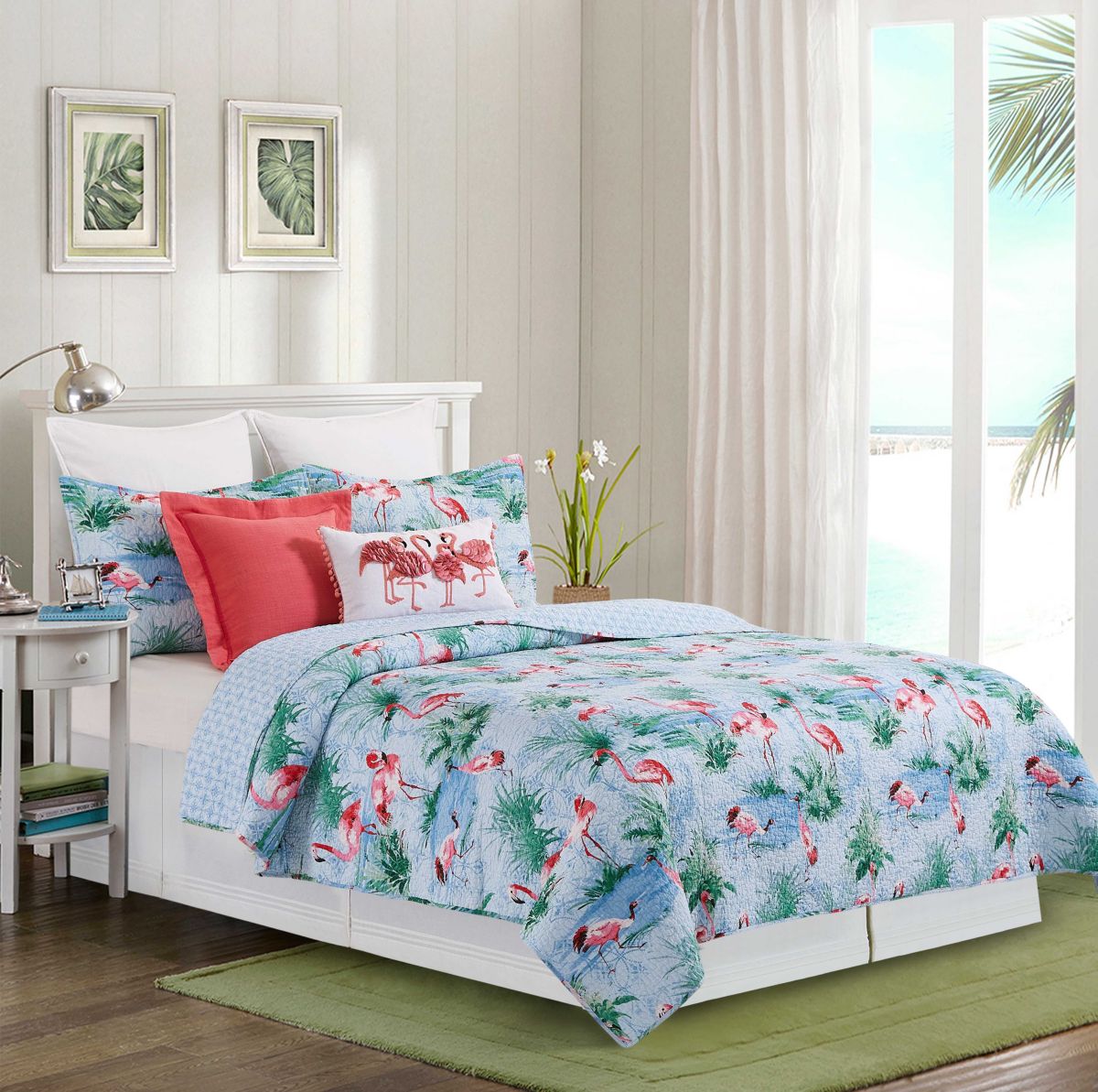 Paradise Coast Flamingo Twin Bed 2 Piece Quilt Set