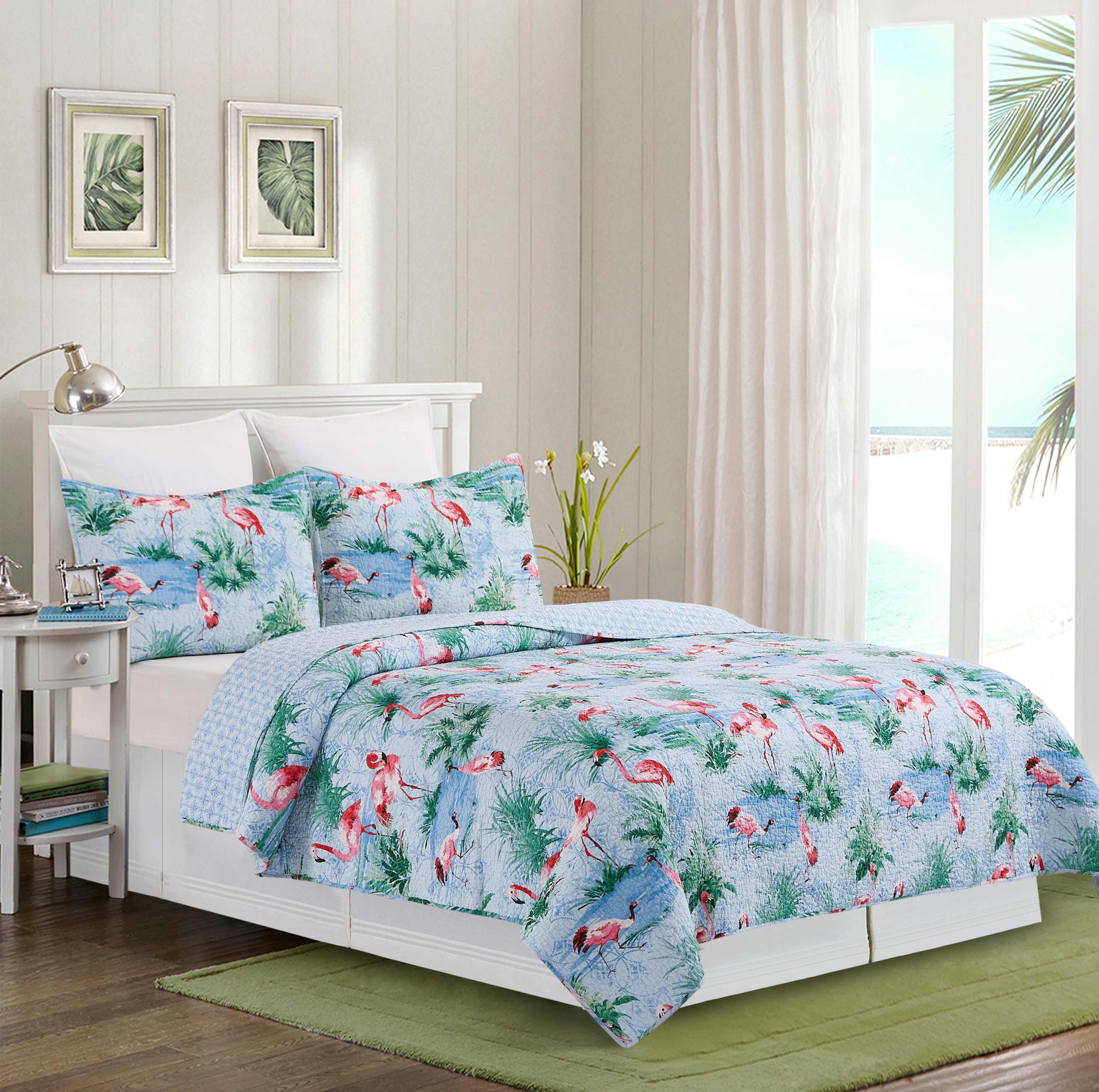 Paradise Coast Flamingo Full/Queen Bed 3 Piece Quilt Set