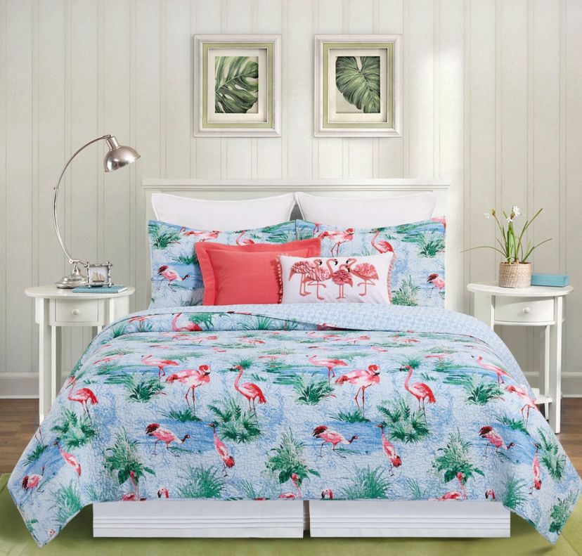 Paradise Coast Flamingo King Bed 3 Piece Quilt Set