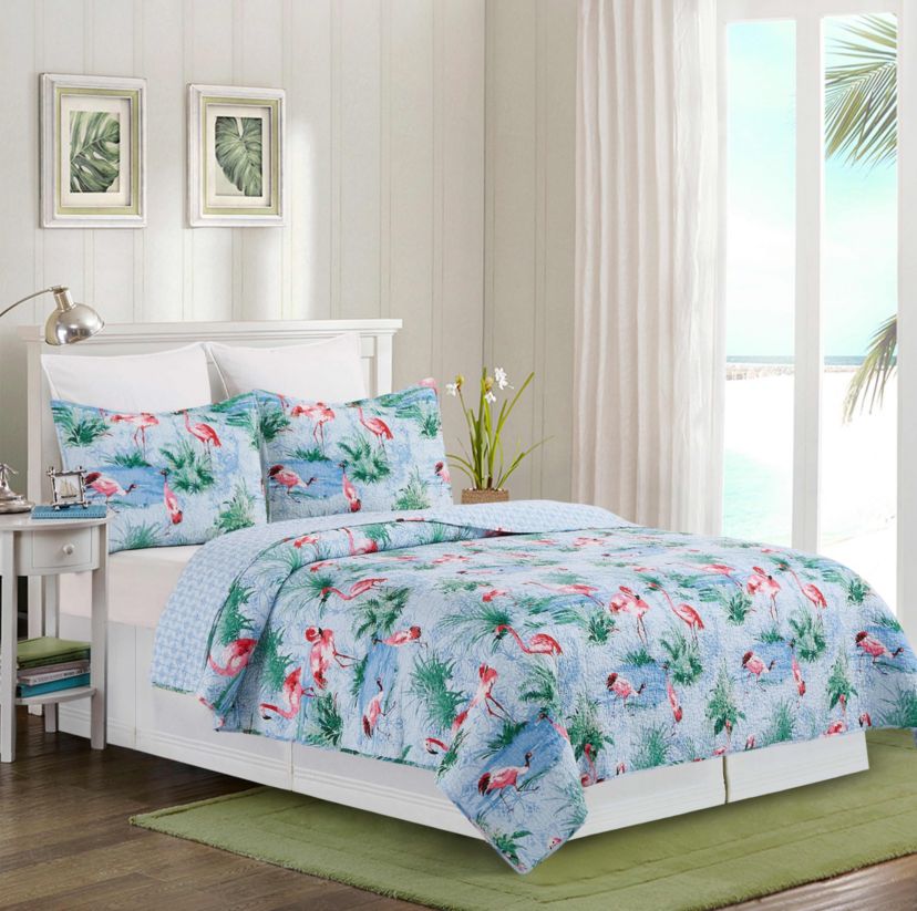 Paradise Coast Flamingo King Bed 3 Piece Quilt Set