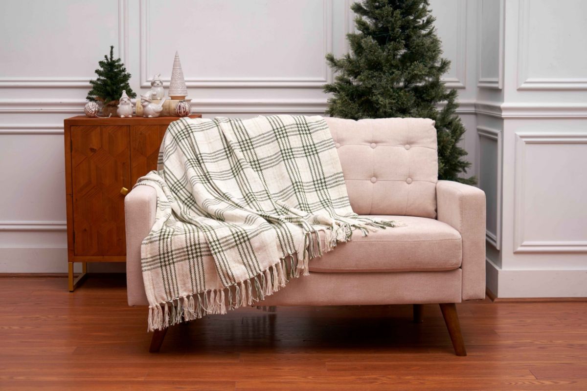 Sage Gold Plaid Throw