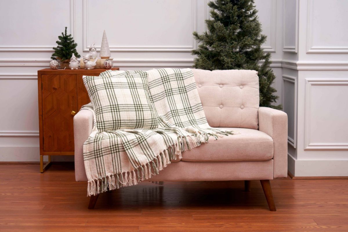 Sage Gold Plaid Throw