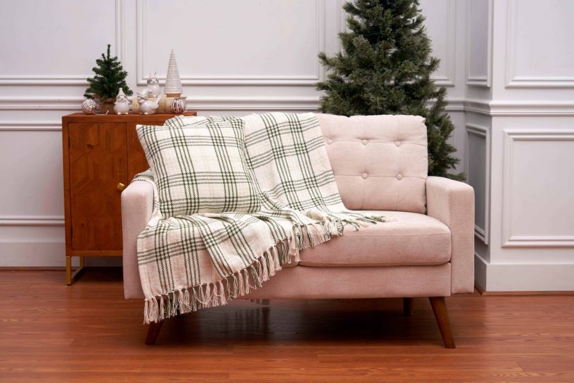 Sage Gold Plaid Throw