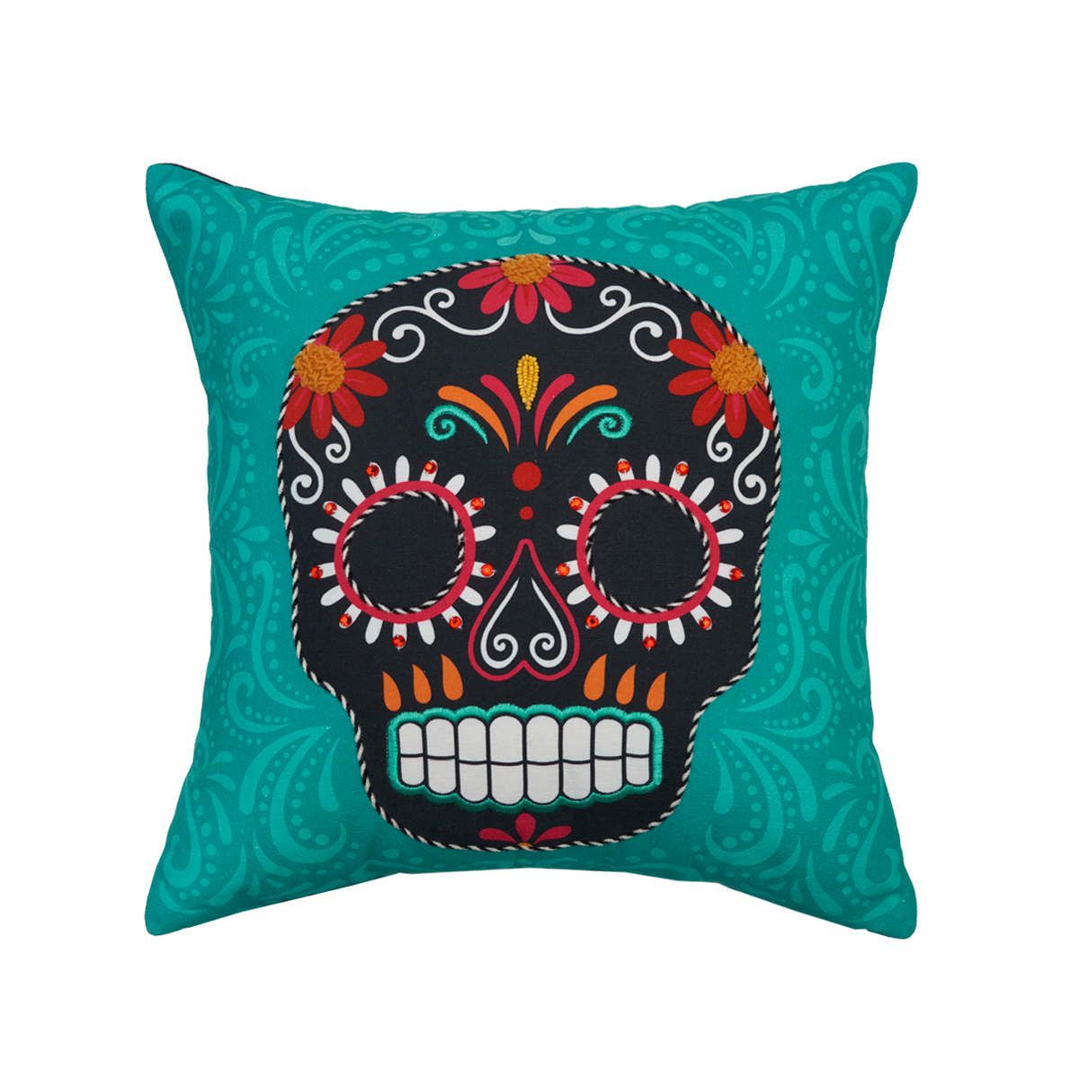 16" x 16" Black Sugar Skull Throw Pillow