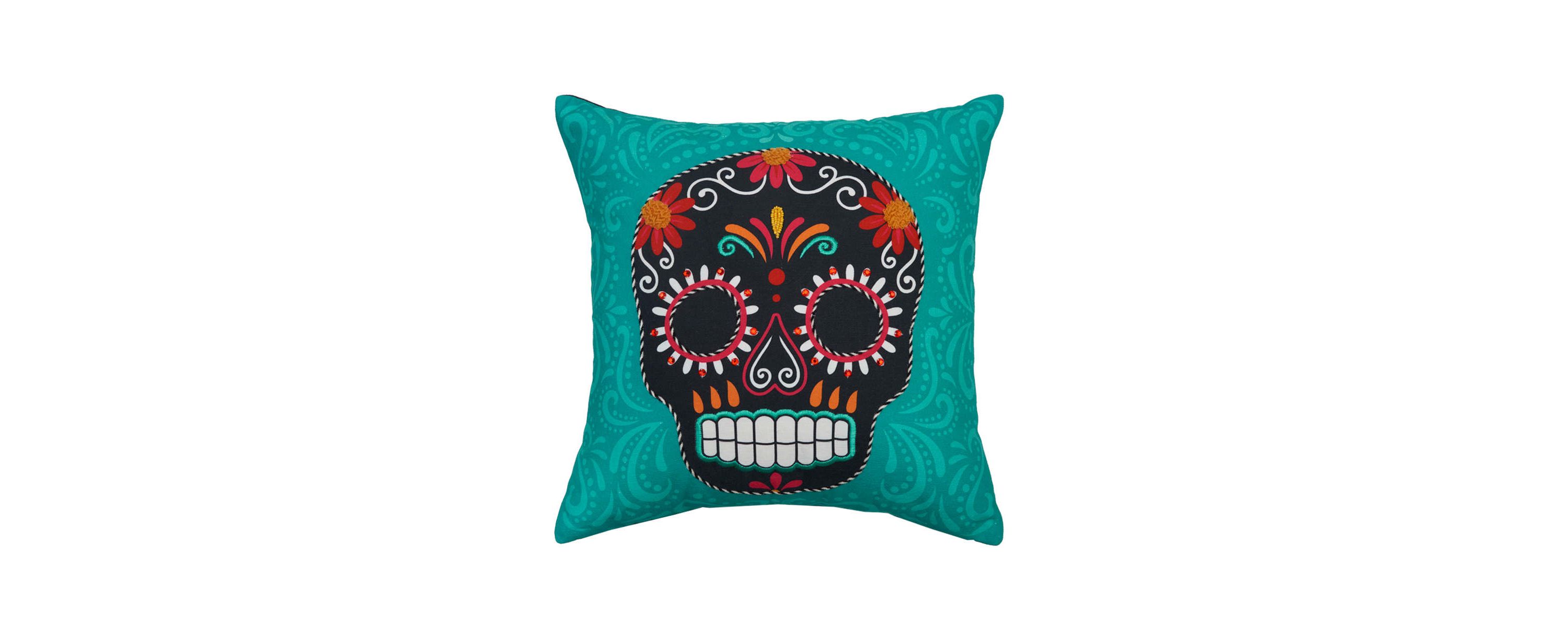 16" x 16" Black Sugar Skull Throw Pillow