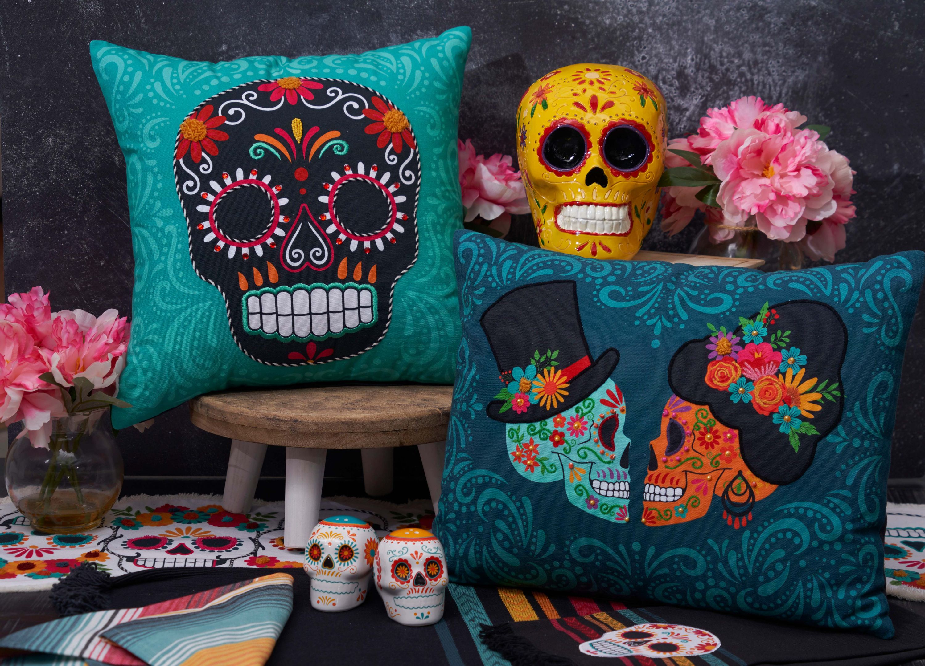 16" x 16" Black Sugar Skull Throw Pillow