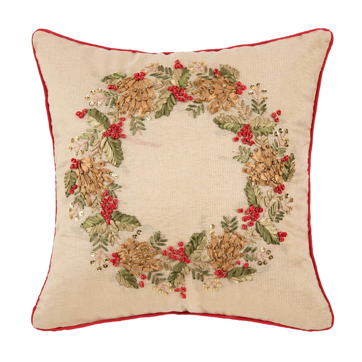 Merry Wreath Christmas Throw Pillow 18" x 18"