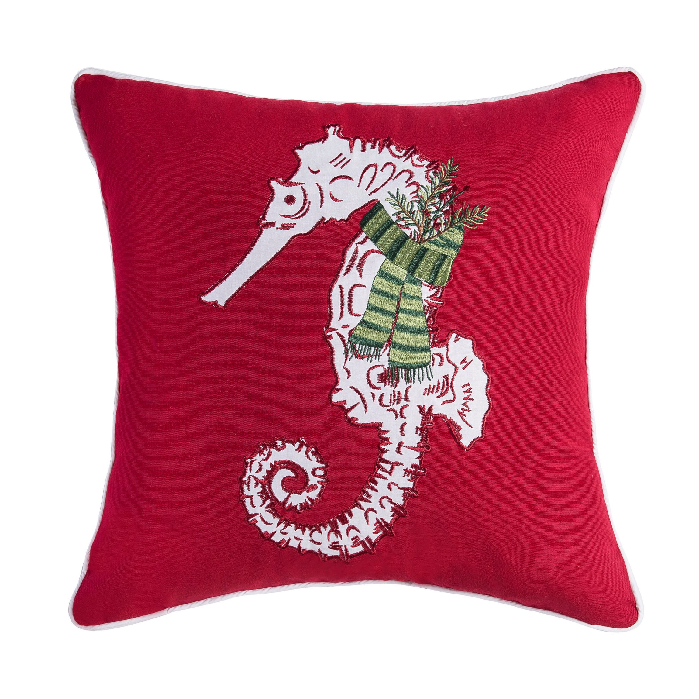 Sea Life Seahorse Christmas Throw Pillow 18" x 18"
