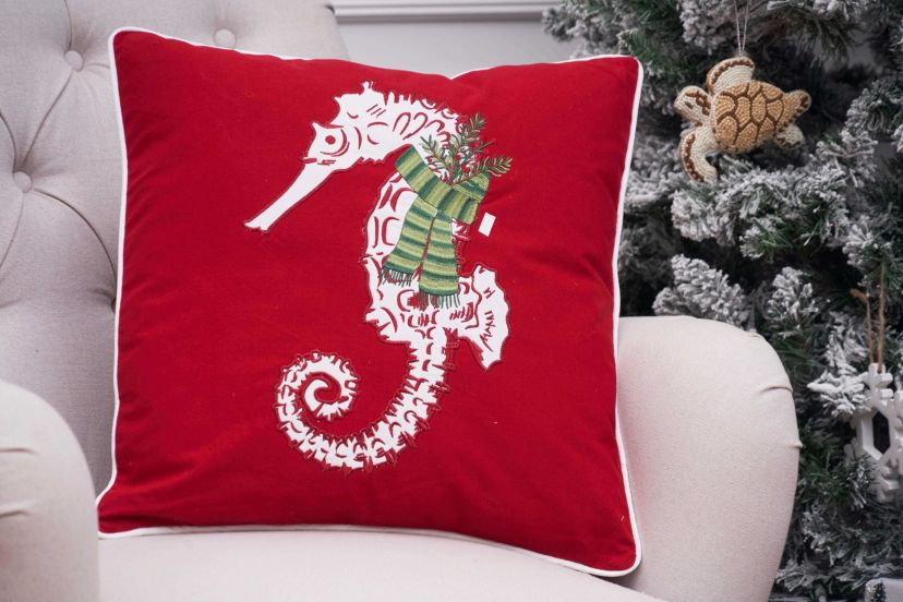 Sea Life Seahorse Christmas Throw Pillow 18" x 18"