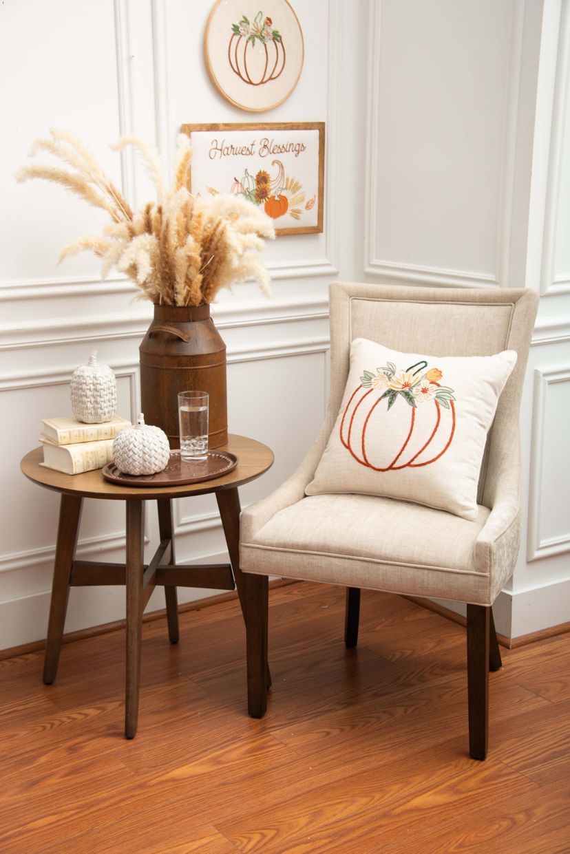 18" x 18" Autumn Botanical Pumpkin Throw Pillow