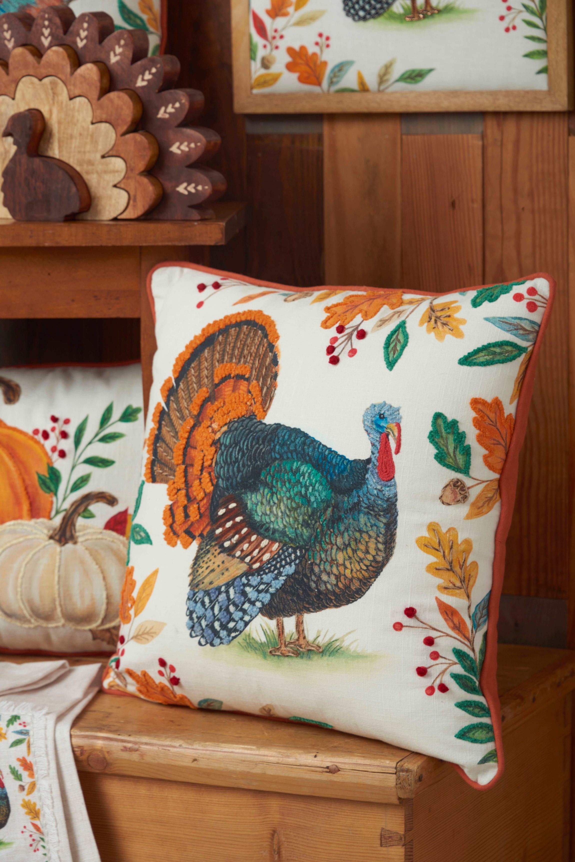 18" x 18" Harvest Turkey Throw Pillow