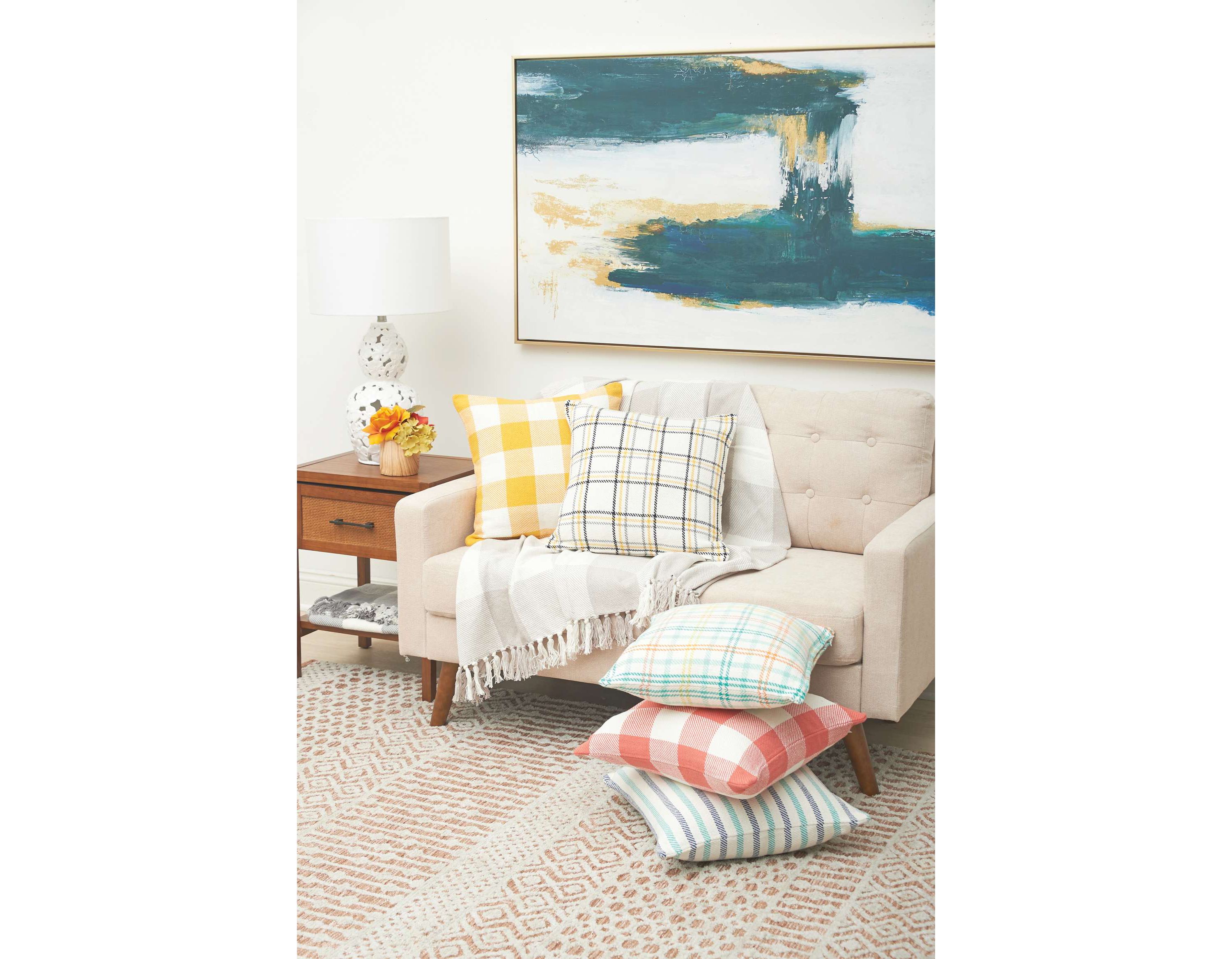 Bunny Trail Plaid Woven 18 x 18 Inch Throw Pillow