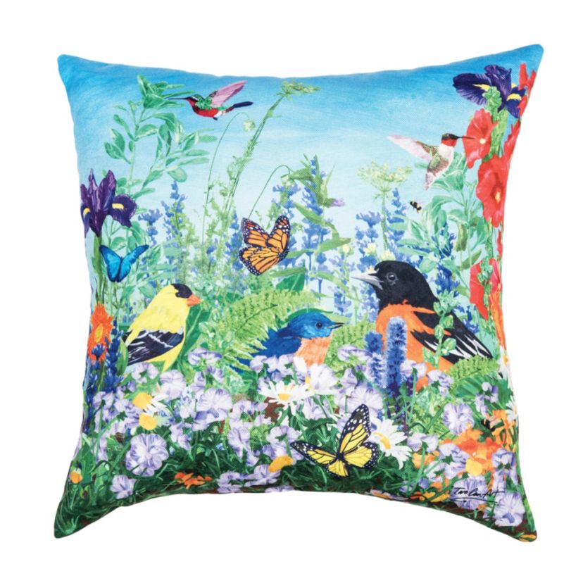 Bird Garden Paradise Throw Pillow