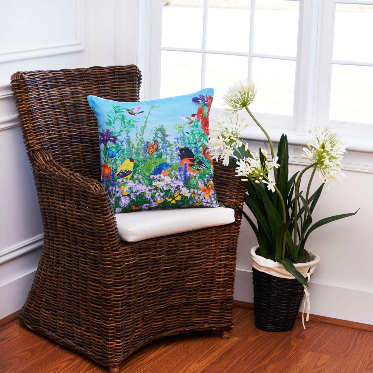 Bird Garden Paradise Throw Pillow