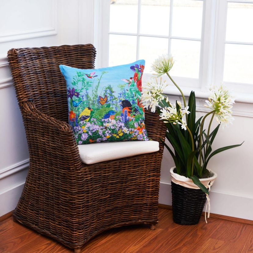 Bird Garden Paradise Throw Pillow